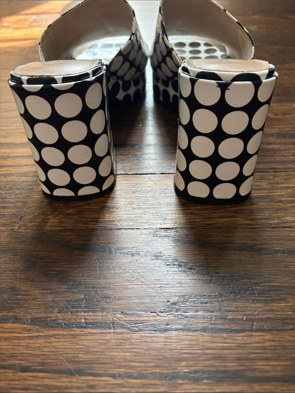 Polka Dot Block Heel Slide Sandals - Black & White